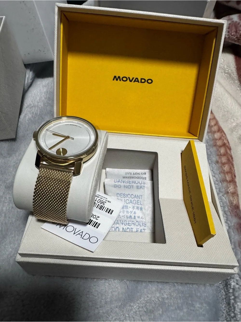 Movado Men's Gold Mesh Bracelet Watch with White Dial